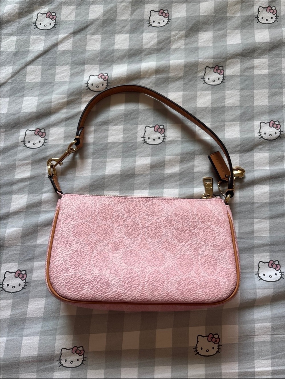 Coach Light Pink Pebbled Leather Mini Shoulder Bag with Tan Strap - Picture 2 of 3